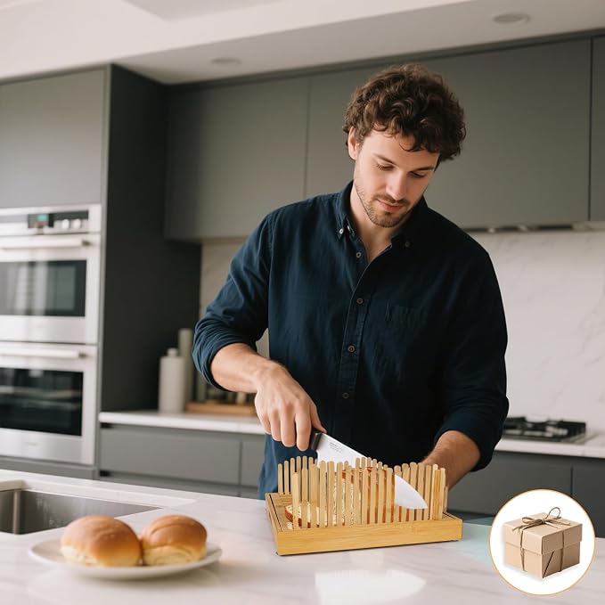 Bread Slicer for Sourdough Rounds, 11″ Adjustable,Large Wide Capacity, The ideal gift for baking experts(Natural color)