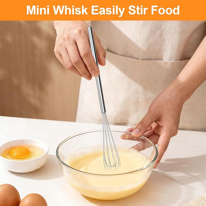 2 Pcs 11-Inch Mini Whisk, Stainless Steel Small Whisk with Long Handle, Kitchen Stirrer for Coffee, Eggs, Sauces and Baking, Durable Tiny Whisks Tool for Home & Kitchen Use