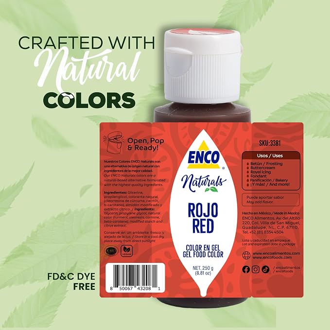 ENCO Natural Food Coloring Gel Red (1.41 oz) – No Artificial Dyes, Vibrant Colors for Icing, Buttercream & Fondant – SQF Certified – Kosher & Vegan – Baking & Cake Decorating