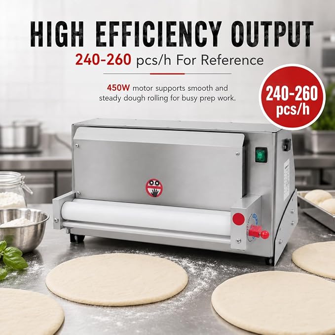 Pizza Dough Roller, 3-18" Automatic Dough Sheeter, 110V 450W Electric Pizza Press Making Rolling Machine - 1-5.5mm Thickness Adjustable for Making Fondant Cakes, Pizza Bases, Crusts