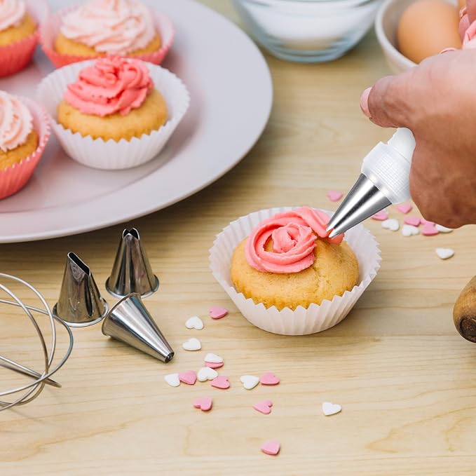 Oruola 50Pcs Cake Tips for Decorating, 48 Different Patterns Stainless Steel Cake Decorating Tips and 2 Reusable Plastic Coupler for Cake & Cupcake Cookies Decorating, Cake Piping Tips Set