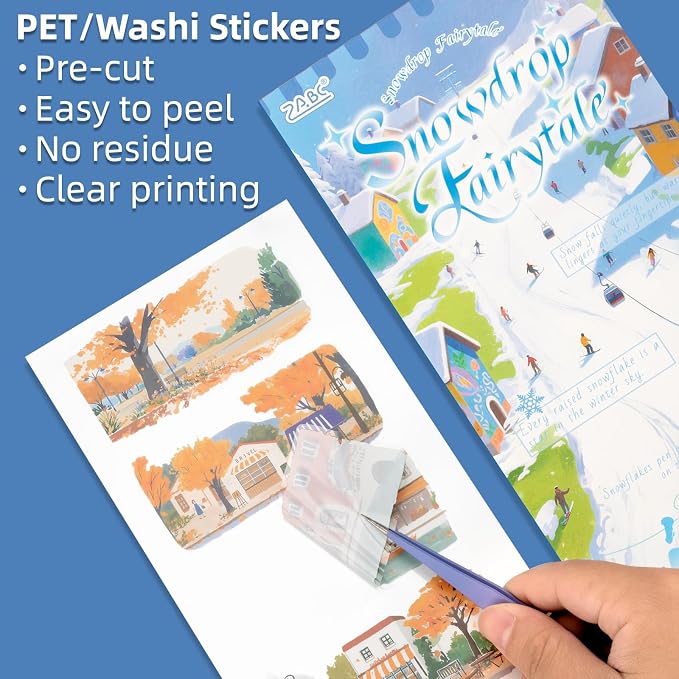Snow Series Sticker Scrapbooking Supplies for Junk Journal, 10 Sheets PET Stickers and 10 Sheets Washi Stickers