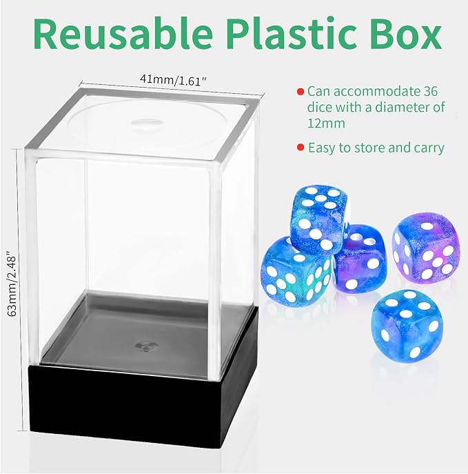 36 of Pack 12MM 6 Sided MINI Dice Set,Two Colours Glitter D6 Game Dice Set, 6 Sided Standard Dices for Yahtzee, Bunco or Teaching Math,with Portable Plastic Box(Green Purple)