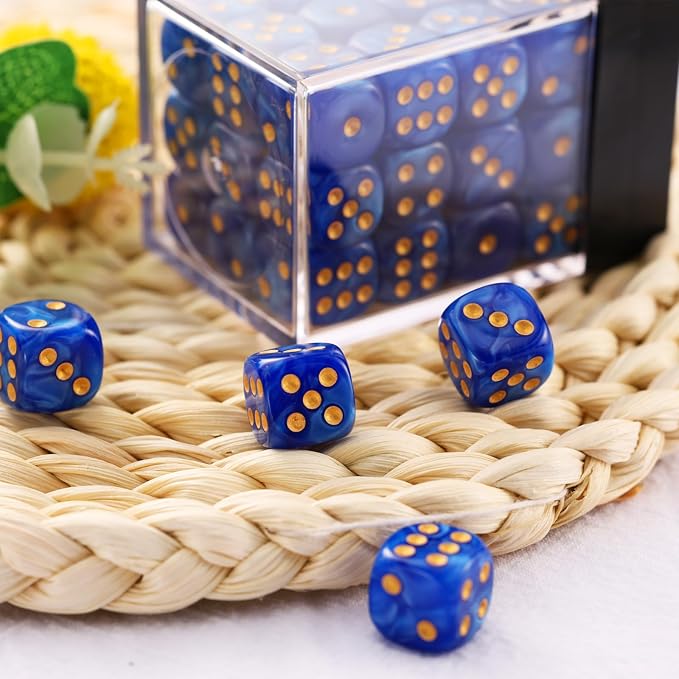 36 of Pack 12MM 6 Sided MINI Dice Set,Pearl Pattern Game Dice Set, 6 Sided Standard Dices for Yahtzee, Bunco or Teaching Math,with Portable Plastic Box(Deep Blue Pearl)