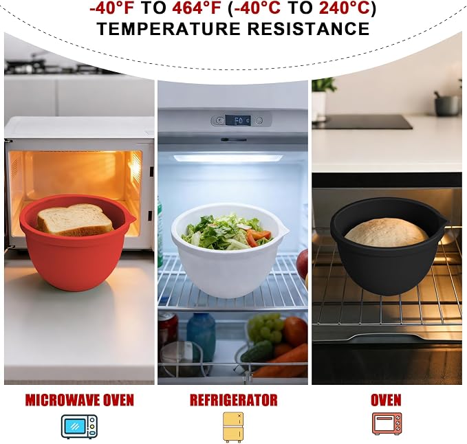 5 Qt Tilt-Head silicone liners for kitchenaid stand mixer, Silicone Bowl Liners with Lids, Kitchen Aid Accessories and Attachments for Baking and Cooking (3pcs Red+White+Black)