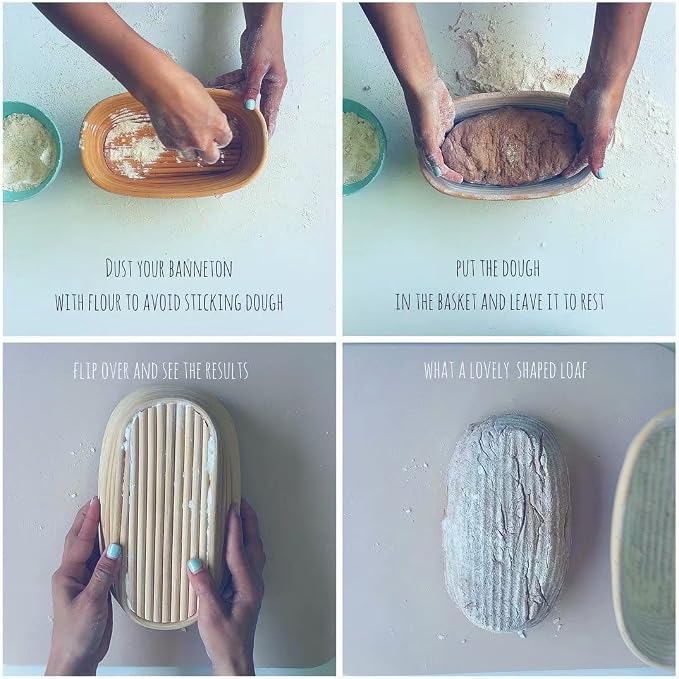15 inches Baguette Banneton Bread Proofing Basket and Linen Liner Set 2 Pack, Sourdough Proofing Basket Round Proofing Bowls Handmade Rattan Baskets Perfect for Professional & Home Bread Baking