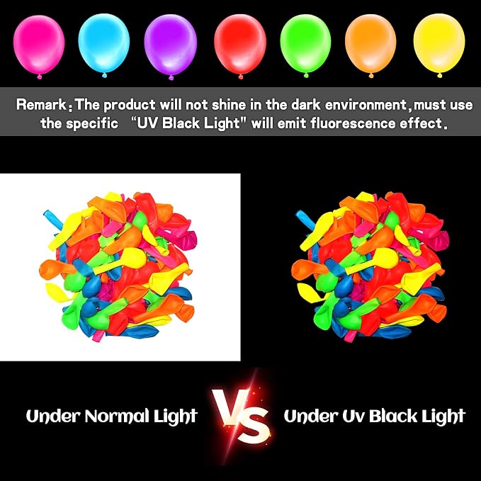 Voircoloria 105pcs UV Neon Balloons 12inch Glow Party UV Black Light Balloons, Glow in the Dark for Birthday, Graduation, Baby Shower,Wedding, Anniversary Valentines Party Decorations