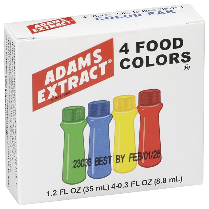 Adams Extract Food Colors, 4 Food Color Pack with Green, Blue, Yellow & Red,1.2 Fl Oz (Pack of 1)