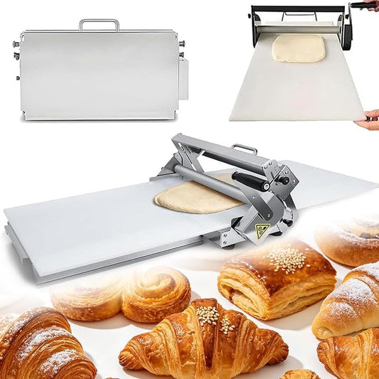 Folding Dough Roller Machine, Manual Stainless Steel Dough Sheeter with 0-27mm Thickness Adjustment and Press Board, for Croissant, Pizza, Puff Pastry Sheets, Home & Commercial Bakery