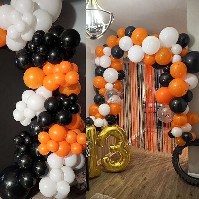 136pcs Black Orange White Balloon Garland Kit - 18/12/10/5 Inch Confetti Balloon Arch Set for Halloween, Birthday, Graduation Party Decorations