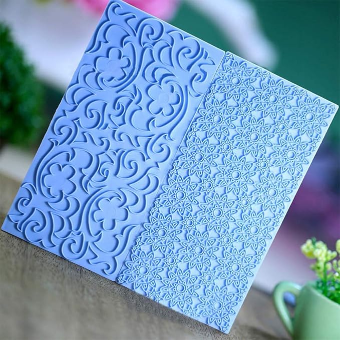 10 Set Fondant Impression Mat Mold Lace Embossing Mat Tree Bark/Brick Wall/Flower/Stone Wall Fondant Impression Mats Texture Design for Cupcake Border Decoration
