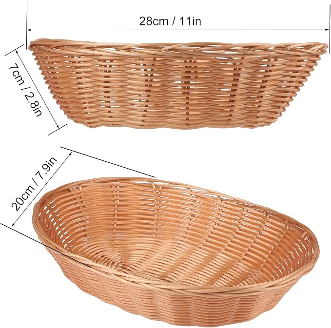 12 Pack Oval Poly Wicker Basket, 10.6x7.9x2.4 Inch Poly Wicker Bread Baskets, Large Size Gift Baskets for Kitchen, Christmas Gifts, Centerpiece Display, Storing Bread, Fruits, Vegetables, by GNIEMCKIN