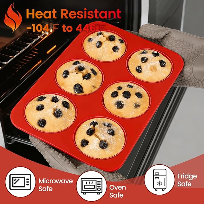 CAKETIME Silicone Muffin Pan, 2 Packs, Jumbo 6 Cups and Mini 24 Cups for Baking Muffins, Cupcakes, Egg Bites, and Frittatas