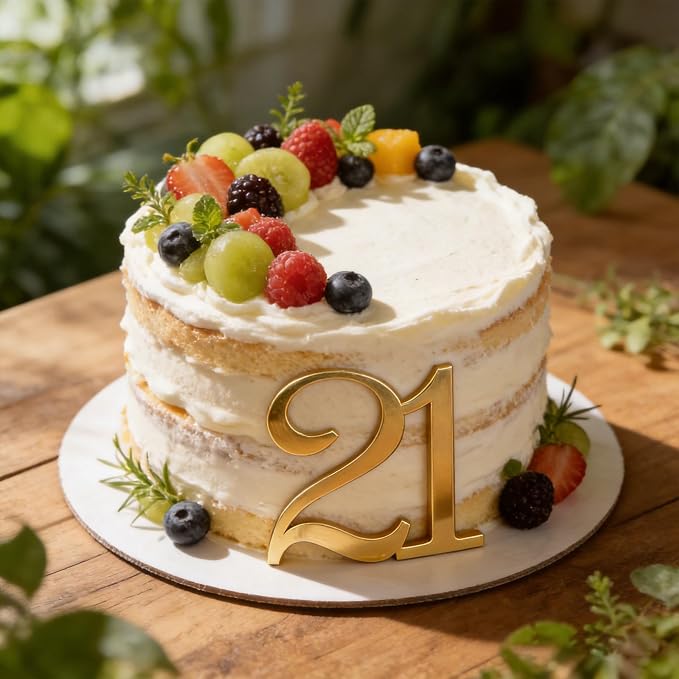 Mirror Acrylic Number 21 Cake Topper, Gold Happy 21st Birthday Cake Decorations, Hello 21 Year Party Decor, 21th Wedding Anniversary Party Decorations