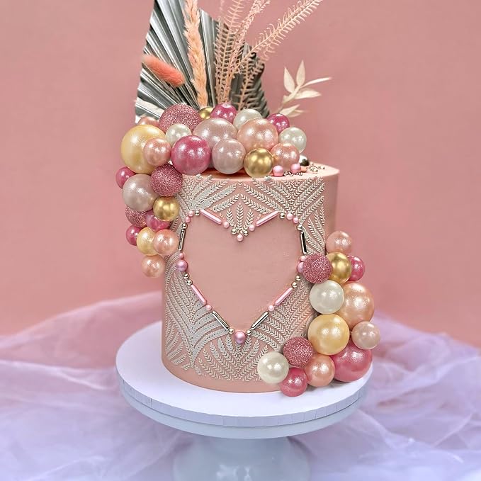56 PCS Colorful Ball Shaped Cake Topper Pearl Balls Cupcake Cake Insert Topper for Birthday Party Wedding Decoration Supplies(Pink and Seven Colors Series)