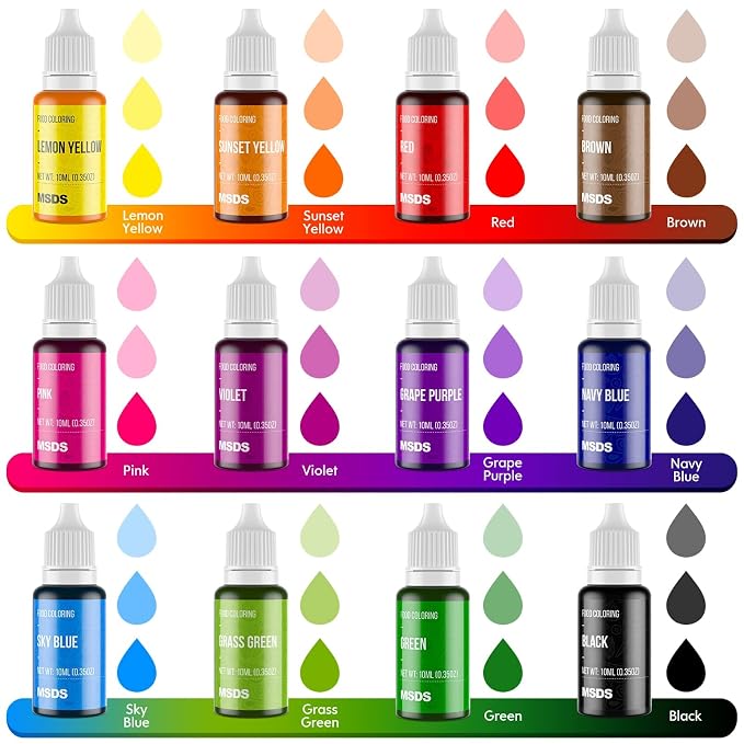 Food Coloring Set - 12 Color Food Grade Vibrant Food Dye and Gel Food Coloring Set - 8 Colors Concentrated Gel Based Food Color