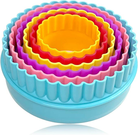 Cookie Biscuit Cutter Set, Two Side Cookie Cutters Plastic Set Multi-size Cake Fruit Vegetable Shapes Cutter Random color (Round Shaped, 6 Pack)