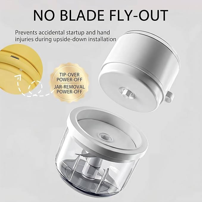 Mini Portable Chopper, Electric Garlic Chopper with Secure 6 Stainless Steel Blades & 350ML Glass Bowl, Cordless Mini Food Processor, 60+ Uses Per Charge for Kitchen, RV & Camping (White)