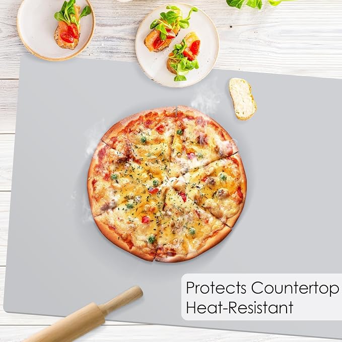 Extra Large Silicone Mat, 31.5x16.9 Inch Heat Resistant Mat for Kitchen Counter, Non-Stick Silicone Baking Mat for Dough and Pastry, Thick Silicone Pad Countertop Protector, Gray