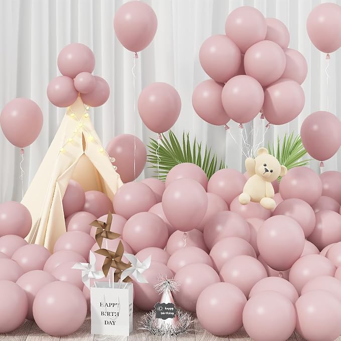 Jobkoo Boho Blush Pink Balloons - 12 Inch, 100 Pack Retro Vintage Latex Helium Balloons for Girl Baby Shower Anniversary Wedding Birthday Party Decor