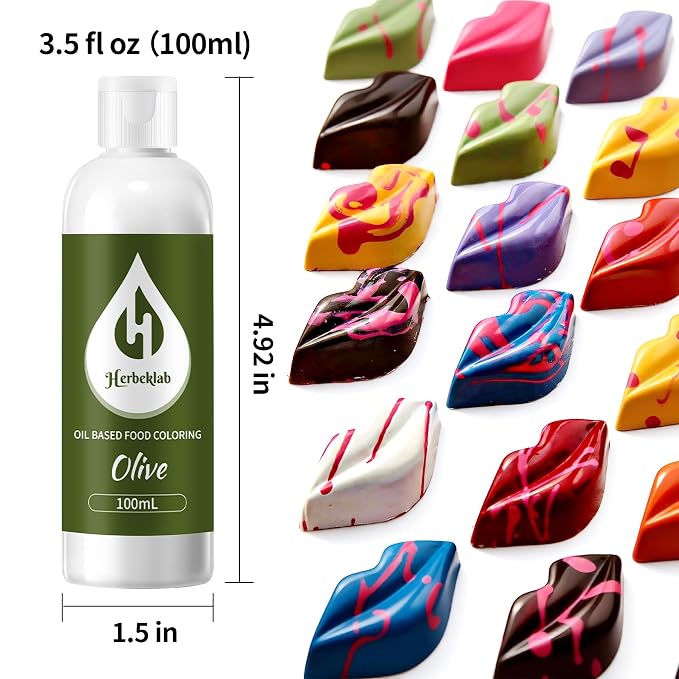 Olive Oil Based Food Coloring for Chocolate – Herbeklab 100ml Professional Concentrated Oil Food Dye for Candy Melts, Chocolate, Cake Pops, Strawberries & Baking