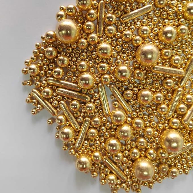 Edible Gold Pearl Sugar Sprinkles Candy Mix Size Baking Edible Cake Decorations Cupcake Toppers Cookie Decorating Wedding Party Valentine Halloween Christmas Supplies 85g/3oz