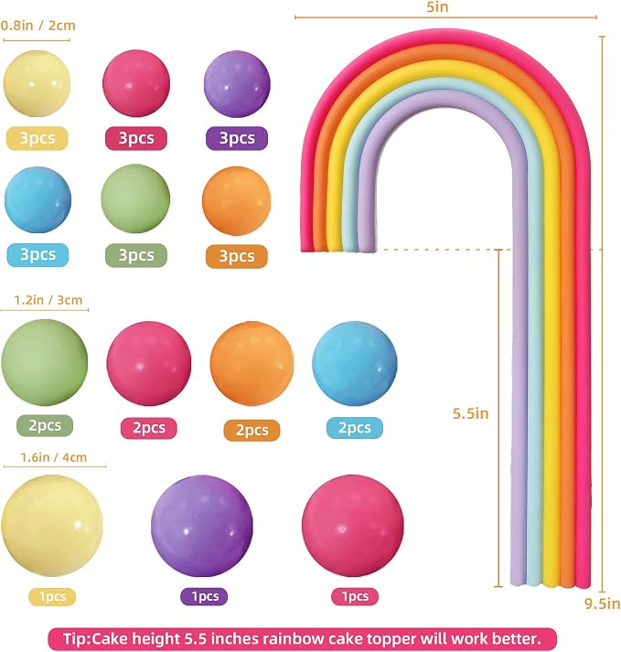 28PCS Rainbow Cake Toppers Colorful Balls Cake Decorations for Wedding Baby Shower Girls Boys Birthday Party Supplies (Colorful)