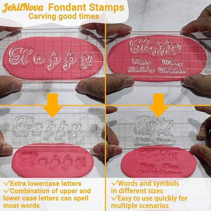 Alphabet Cake Stamps for Biscuit Fondant Cookie, 4PCS Pretty Food Grade Fondant Letter Stamp Uppercase Extra Spare Lowercase Numbers Words Reusable Cookie Stamp for Thanksgiving Christmas Party