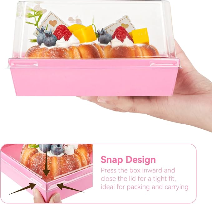 Kucoele Cake Boxes with Clear Lids, 7 x 7 x 4 Inches, 20 Pack, Pink | Disposable, Square Charcuterie Boxes, To Go Food Containers, For 4-6 Inch Cake, Jumbo Cupcakes, Bakeries