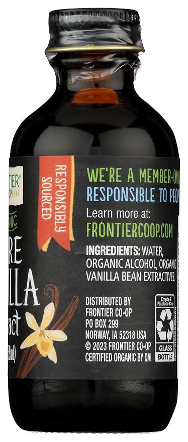 Frontier Co-op Organic Vanilla Extract, 2 Ounce Glass Bottle, Buttery Smooth, Sugar-Free Flavor For Smoothies and More