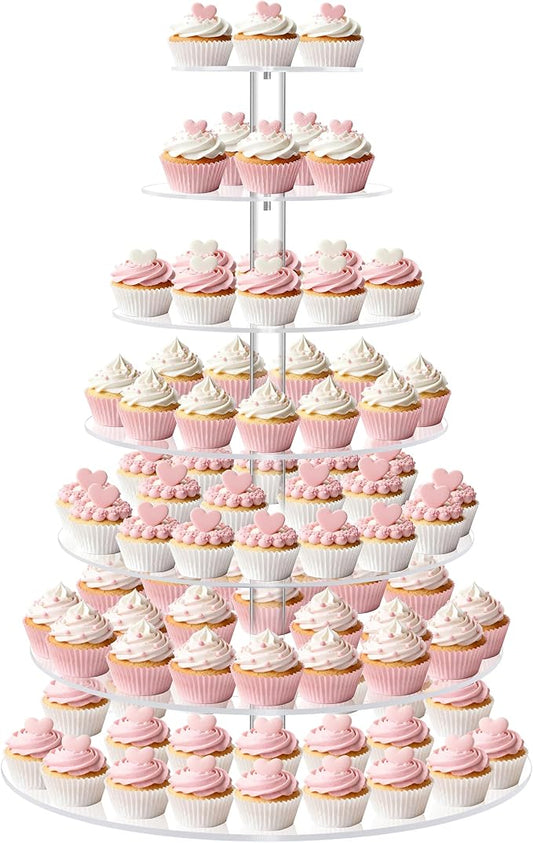 Large 7 Tier Cupcake Stand for 100 Cupcakes, Clear Round Cupcake Stands, Acrylic Wedding Cupcake Tower Stand, Cupcake Display Stand for Dessert Table, Cupcake Tier Stands