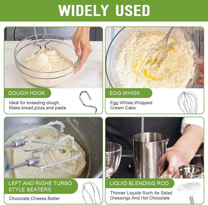 Hand Mixer Beaters Fits for Cuisinart Stainless Steel Left and Right Turbo Style Beaters,Wire Egg Whisk,Liquid Blending Rod,Dough Hooks-CHM Series Hand Mixer CHM-3 CHM-7PK HM-50 HM-70,Set of 6