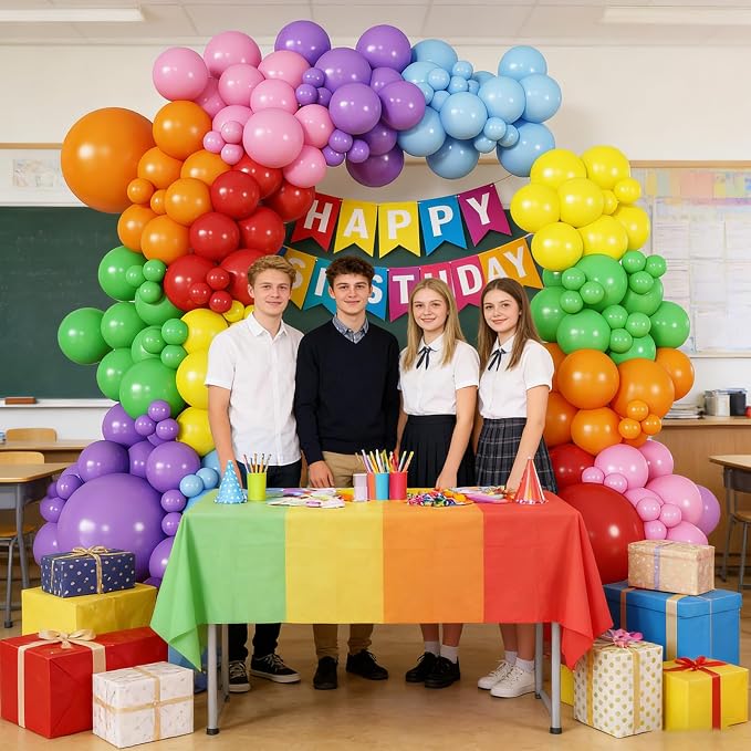 174Pcs Colorful Rainbow Balloons Arch Kit, Multicolor Party Decor for Back to School, Mexican Fiesta & Carnival Celebrations | Easy DIY Decor for Birthday & Classroom Welcome