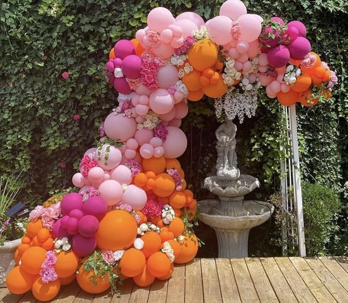 Pink and Orange Balloon Arch Kit, ADOINBY 161Pcs Hot Pink Orange Metallic Gold Latex Balloon Garland kit, 18 12 10 5 Inch Different Size Balloons for Birthday Baby Shower Wedding Party Decorations