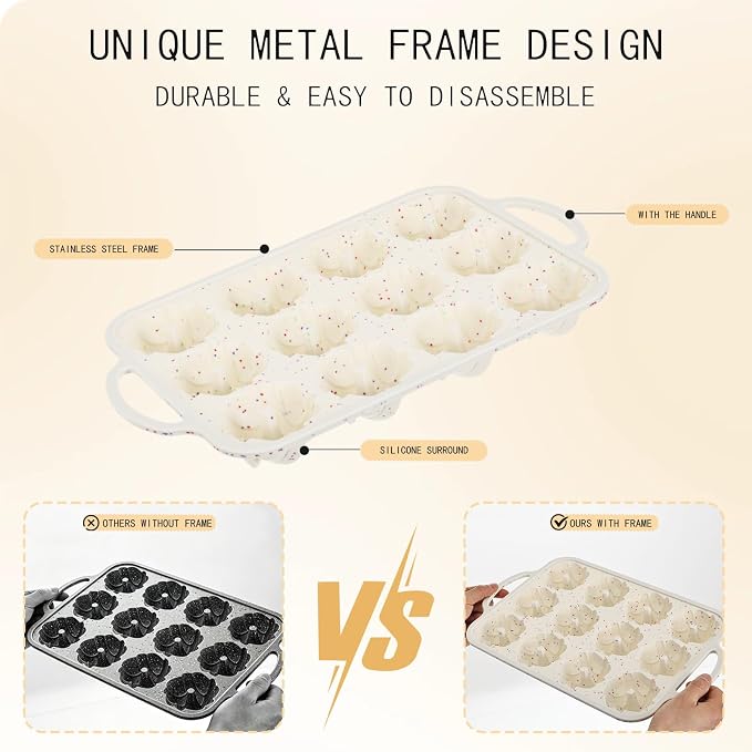 Mini Bundt Cake Pans for baking, 1.5-inch Cavities Non-stick Silicone Baking Mold, 12-Cavity Reusable Twisted Shape Cake Pan for Cupcakes, Donuts, Cornbread & Brownies