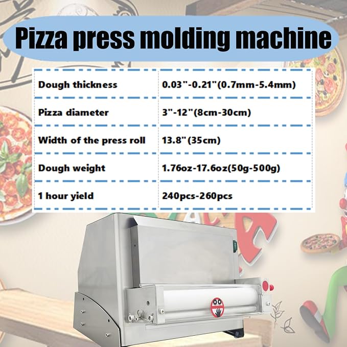 110V 450W Electric Pizza Press Machine 3"-12" Fully Automatic Pizza Dough Roller Sheeter Pastry Press Molding Machine Single Roll Pressing Machine