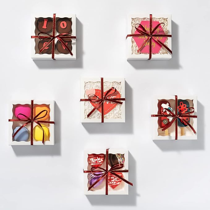 NEKSUNBAK 50PCS 5 x 5 x 1.2 inch White Cookie Gift Boxes, Bakery Boxes with Display Window, Treat Boxes for Macaron, Donuts, Any Holidays & Party Favors