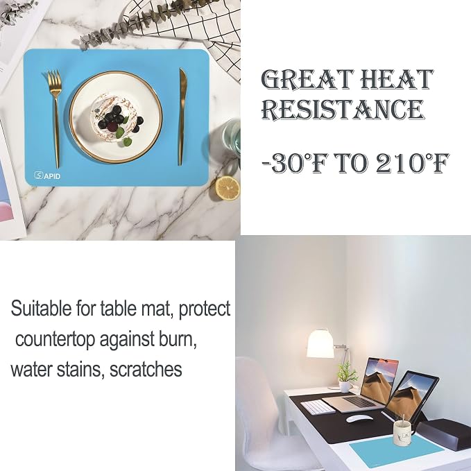 Sapid 2Pcs Thick Silicone Mat for Crafts, Nonstick Silicon Sheet for Epoxy Resin, Jewelry Mold Casting, Art Painting Mats, Food Grade Pastry Mat, Heat- Resistance Placemats (15.7"×11.8", Blue)