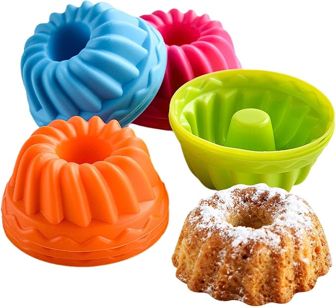 24er Pack Silicone Donut Pans for Baking, Mini b undt Pan Silicone Donut Molds, Nonstick Doughnut Muffin Pumpkin Cup Cupcake Molds Pan, Mini Fluted Tube Silicone Baking Molds