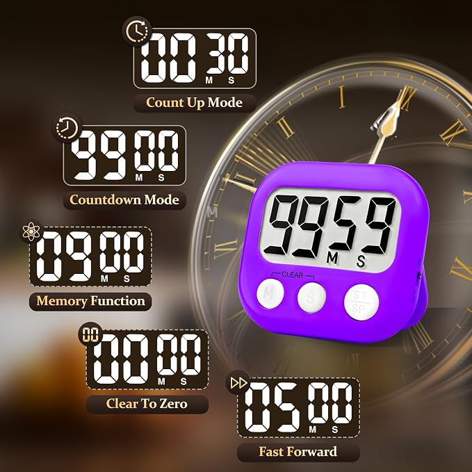 6 Pack Digital Kitchen Timer Small Classroom Timers for Kids Teachers (Blue&Purple)