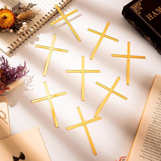 18pcs Baptism Cake Toppers Acrylic Cross Cupcake Toppers Gold Crossing Cake Charm for Baby Shower Birthday Wedding Party Christian Decorations