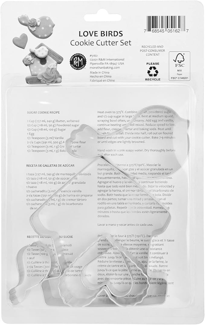 R&M International 5162 Love Birds Spring Heart, Birdhouse, and Bird Cookie Cutters 5-Piece Set