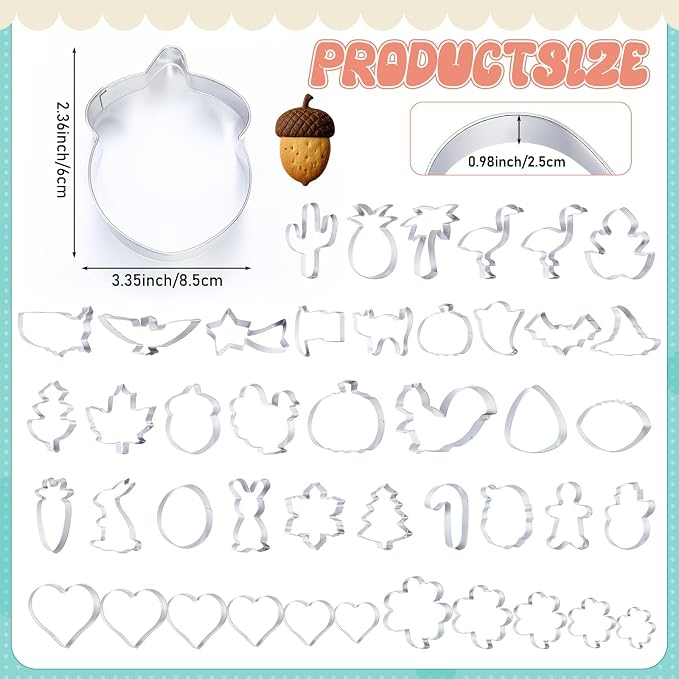 Maxdot Set of 44 Seasonal Cookie Cutters, 4th of July Stainless Steel Molds Cookie Cutters for Patriotic, Independence Day, Valentines, Easter, Summer, Halloween, Christmas, Holiday, All Seasons