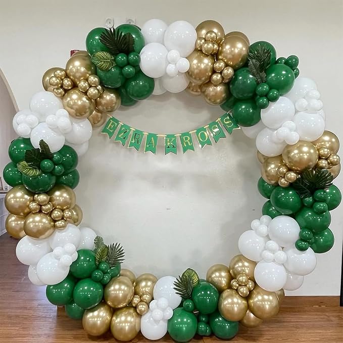 Green and Gold Balloons Garland Arch Kit,154pcs Different Size Emerald Green White and Metallic Gold Latex Balloons for Birthday Wedding Baby Shower St. Patrick's Day Jungle Theme Party Decorations