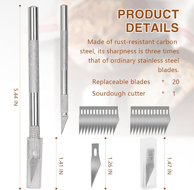 MOFIT Bread Lame Dough Scoring Tool, Stainless Steel Folding Bread Scorer Tool for Sourdough & Bread Baking with 20 Bread Razor Blades for Artisan Bread Baking