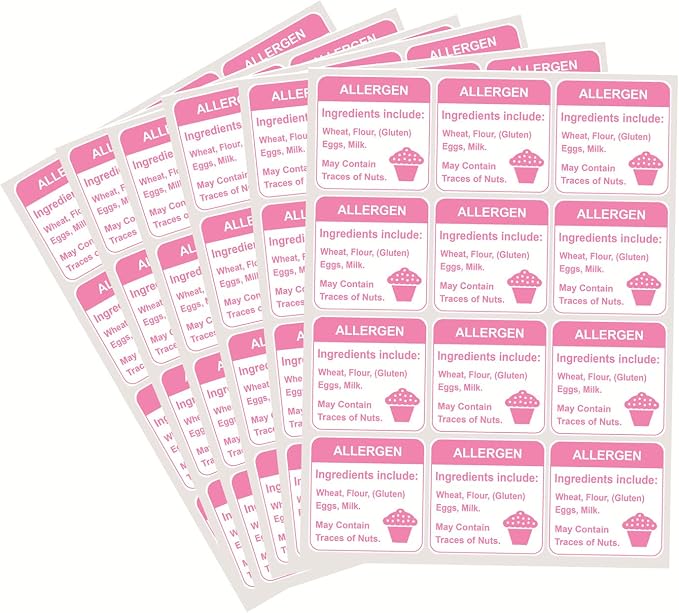 Allergy Sticker for Cake,1.5 inch 300pcs Pink Allergen Labels for Bakery
