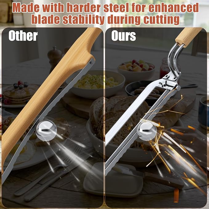 Left-Handed Adjustable Bread Knife for Homemade Bread with Precision Thickness Guide - Sourdough Bread Slicer for Homemade Bread & Sourdough Loaves, Sharp Serrated Steel Blade for Baguettes