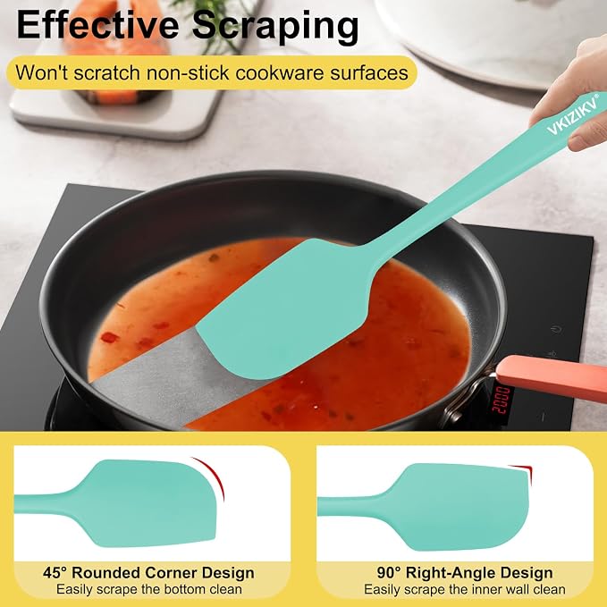 Silicone Spatula Set, 11.4 in, 600°F Heat Resistant (Green) | Food Grade Rubber, BPA Free, Stainless Steel Core, Flexible for Cooking, Baking, Mixing, Seamless, Nonstick & Dishwasher Safe
