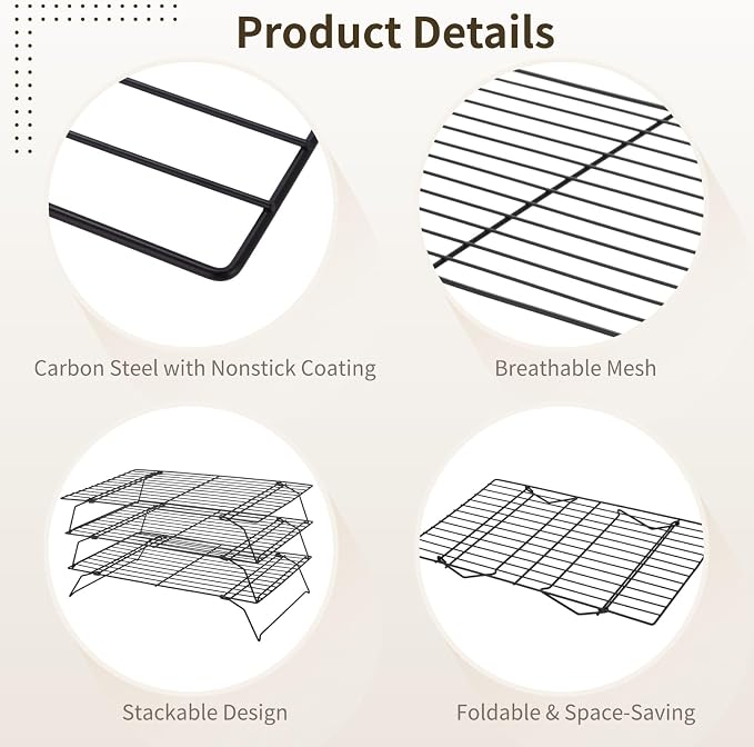 4 Pcs Cooling Racks for Baking and Stackable Collapsible | Cookie Cooling Rack Set, Carbon Steel Wire Baking Holder with Foldable Legs, Space Saving Kitchen Organizer for Baked Goods