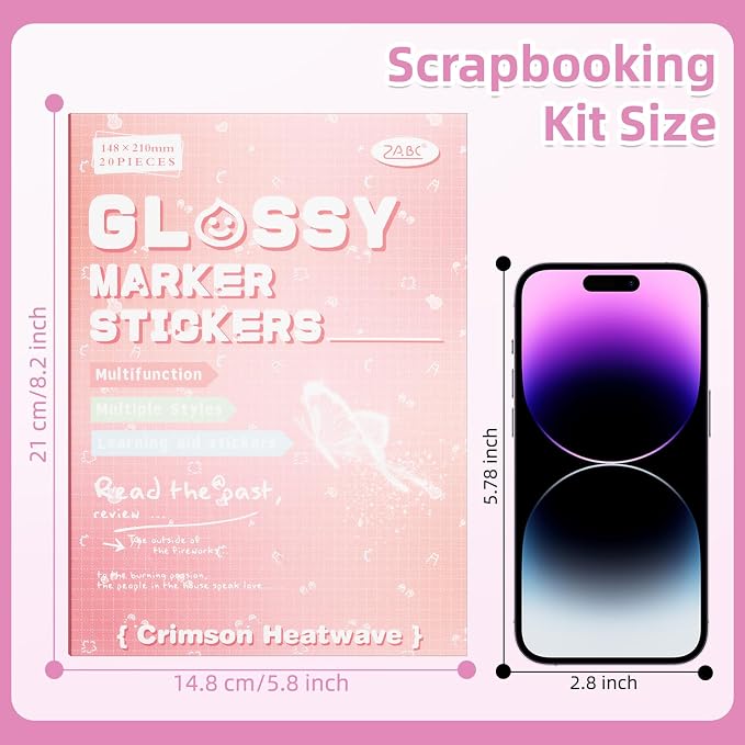 Crimson Heat Wave Label Sticker Scrapbooking Supplies for Junk Journal, 20 Sheets Stickers - Ephemera Stickers Book(TZ-012-002)